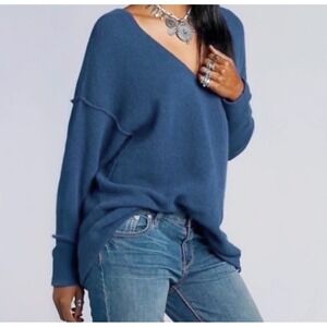 Free People Wool Yak Blend V-neck Knit Oversize Slouchy Pullover  Boho Chic XS